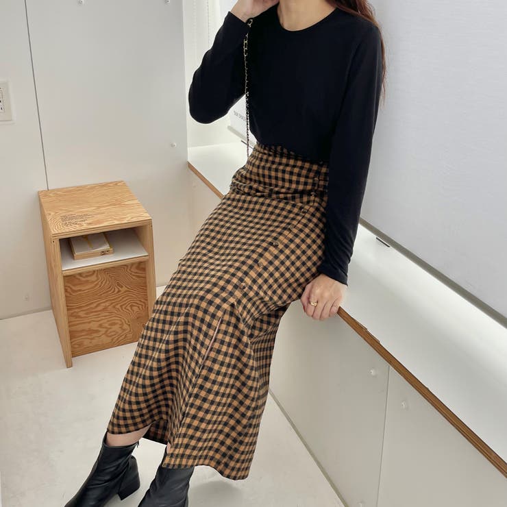 フロントボタンIラインチェックスカート | LAUIR | 詳細画像5 