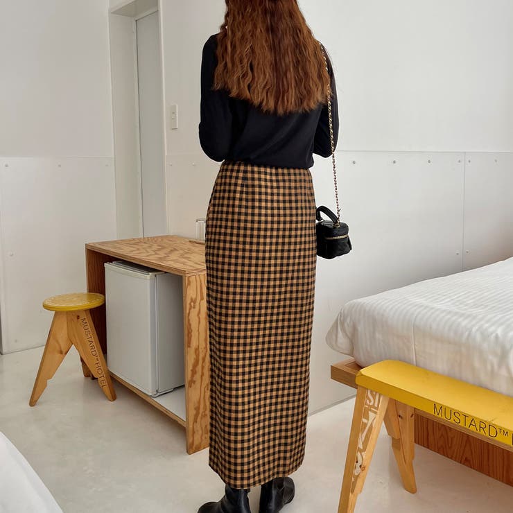 フロントボタンIラインチェックスカート | LAUIR | 詳細画像6 