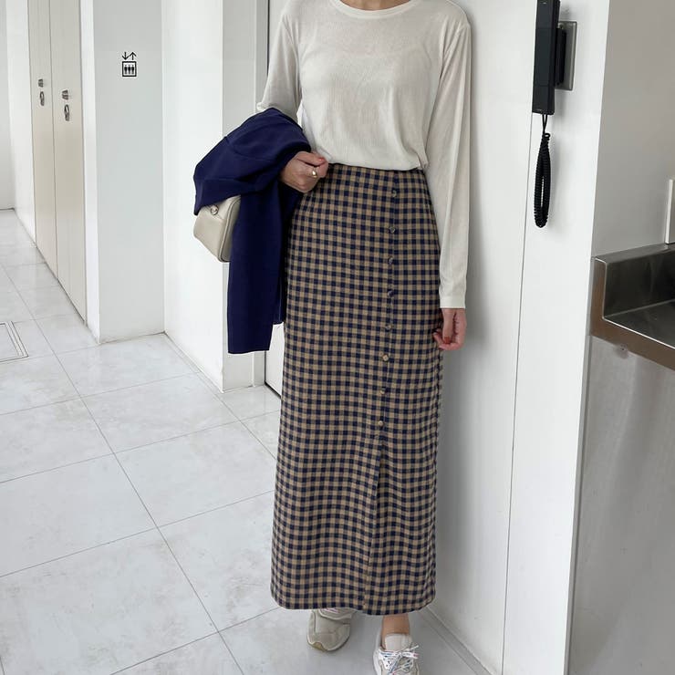 フロントボタンIラインチェックスカート | LAUIR | 詳細画像7 