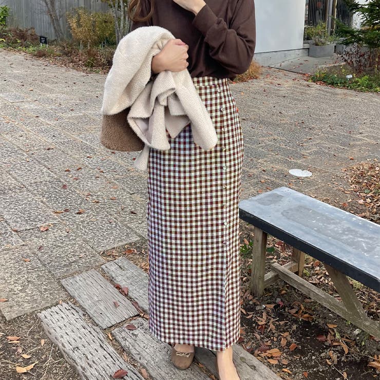 フロントボタンIラインチェックスカート | LAUIR | 詳細画像8 