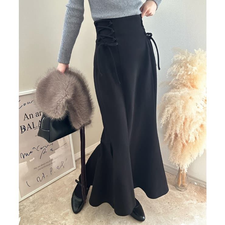 ブラック | サイドレースアップマーメイドスカート | LAUIR