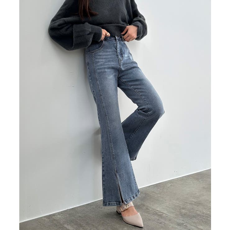 ライトブルー | CENEA ストレッチスリットフレアデニム | JUNOAH