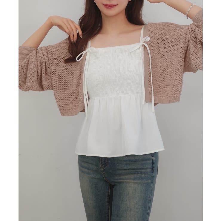 透かし編みニットボレロ＋リボンキャミset | JUNOAH | 詳細画像10 