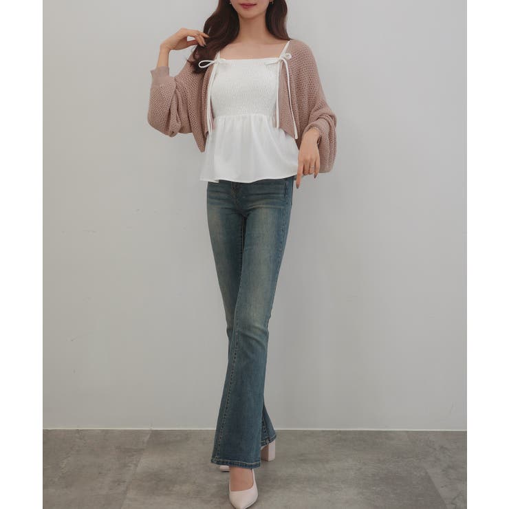 透かし編みニットボレロ＋リボンキャミset | JUNOAH | 詳細画像11 