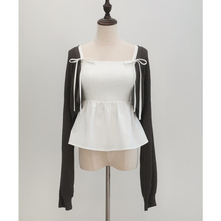 透かし編みニットボレロ＋リボンキャミset | JUNOAH | 詳細画像13 