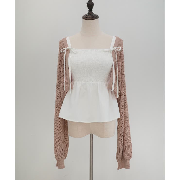 透かし編みニットボレロ＋リボンキャミset | JUNOAH | 詳細画像16 
