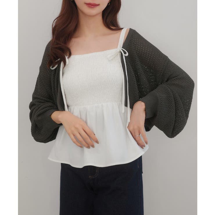 チャコール | 透かし編みニットボレロ＋リボンキャミset | JUNOAH