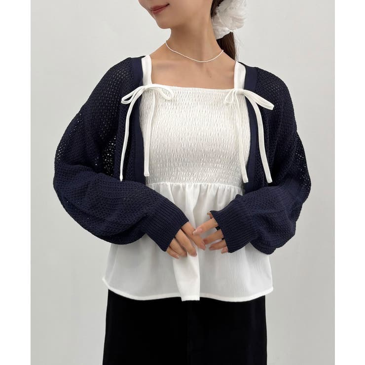 透かし編みニットボレロ＋リボンキャミset | JUNOAH | 詳細画像18 