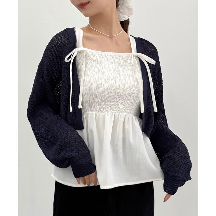 透かし編みニットボレロ＋リボンキャミset | JUNOAH | 詳細画像20 