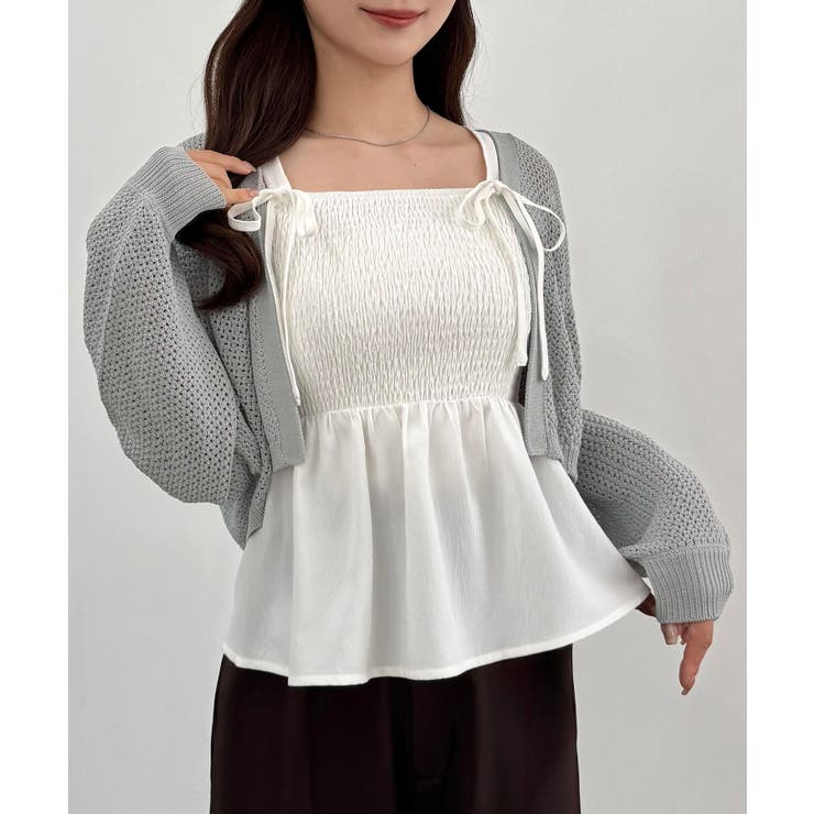 透かし編みニットボレロ＋リボンキャミset | JUNOAH | 詳細画像23 