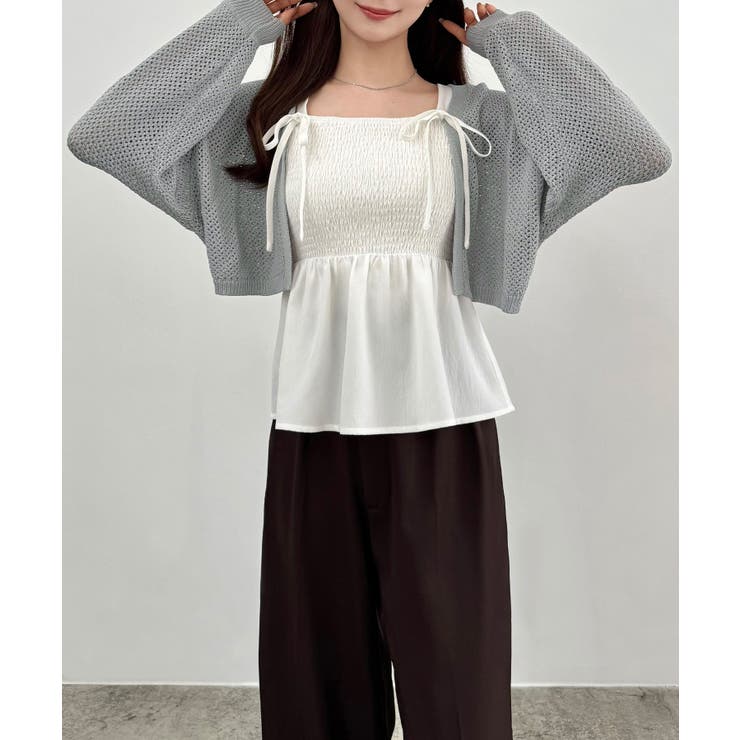 透かし編みニットボレロ＋リボンキャミset | JUNOAH | 詳細画像24 