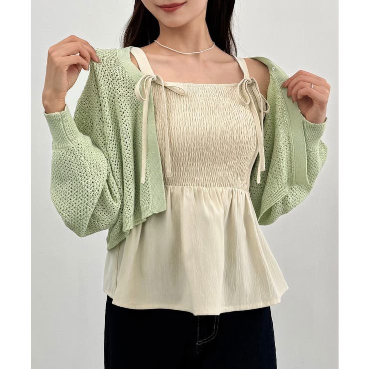 透かし編みニットボレロ＋リボンキャミset | JUNOAH | 詳細画像26 