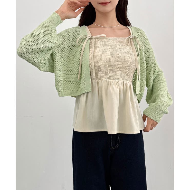 透かし編みニットボレロ＋リボンキャミset | JUNOAH | 詳細画像27 