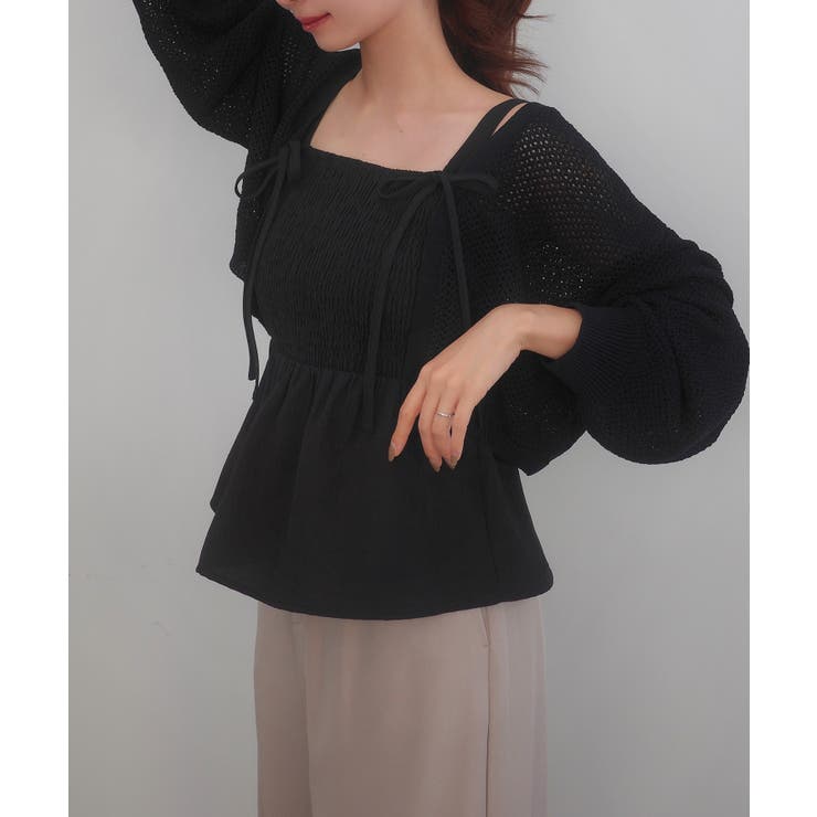 透かし編みニットボレロ＋リボンキャミset | JUNOAH | 詳細画像4 