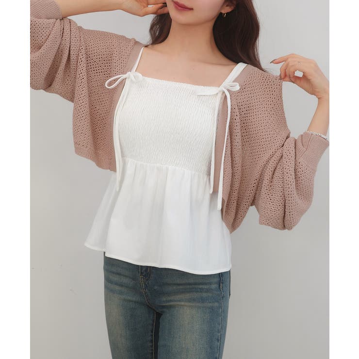 透かし編みニットボレロ＋リボンキャミset | JUNOAH | 詳細画像9 