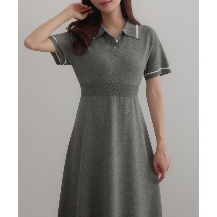CENEA 薄手配色ラインポロニットワンピース【ペチスカートSET】 | JUNOAH | 詳細画像9 
