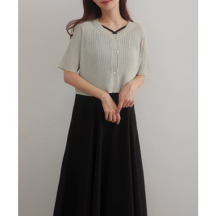 CENEA シアー半袖リブカーディガン＋リネンフレアキャミワンピース set | JUNOAH | 詳細画像13 