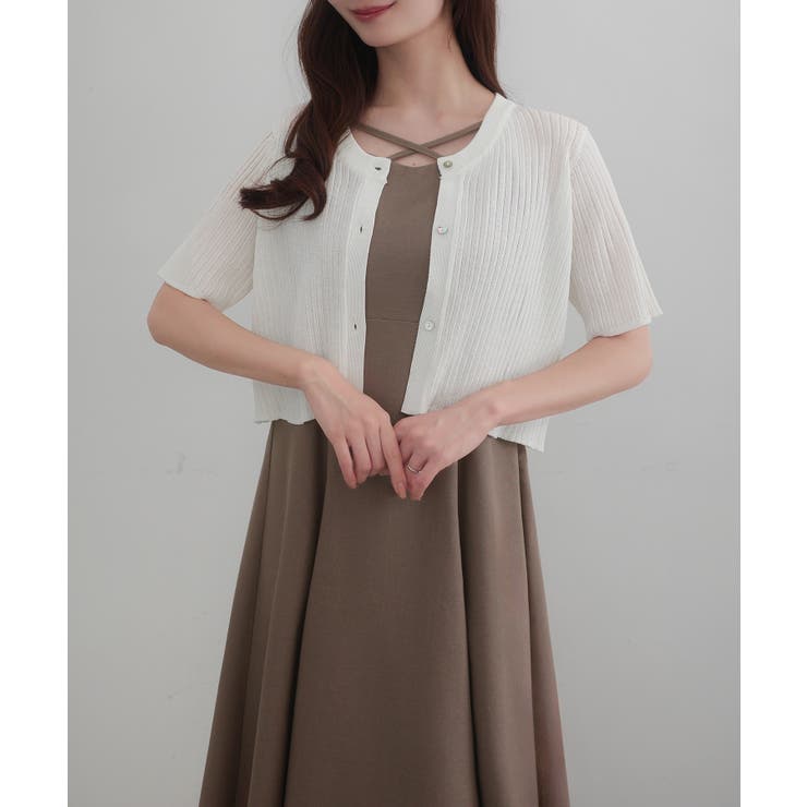 CENEA シアー半袖リブカーディガン＋リネンフレアキャミワンピース set | JUNOAH | 詳細画像23 