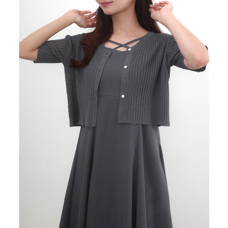 CENEA シアー半袖リブカーディガン＋リネンフレアキャミワンピース set | JUNOAH | 詳細画像25 