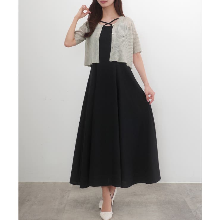 アキアカネ ワンピース 半袖 部屋着 CENEA シアー半袖リブカーディガン＋リネンフレアキャミ