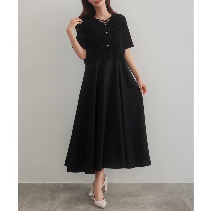 CENEA シアー半袖リブカーディガン＋リネンフレアキャミワンピース set | JUNOAH | 詳細画像4 