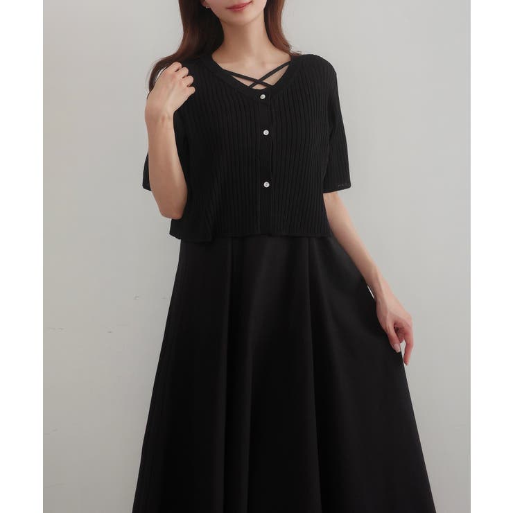 CENEA シアー半袖リブカーディガン＋リネンフレアキャミワンピース set | JUNOAH | 詳細画像5 