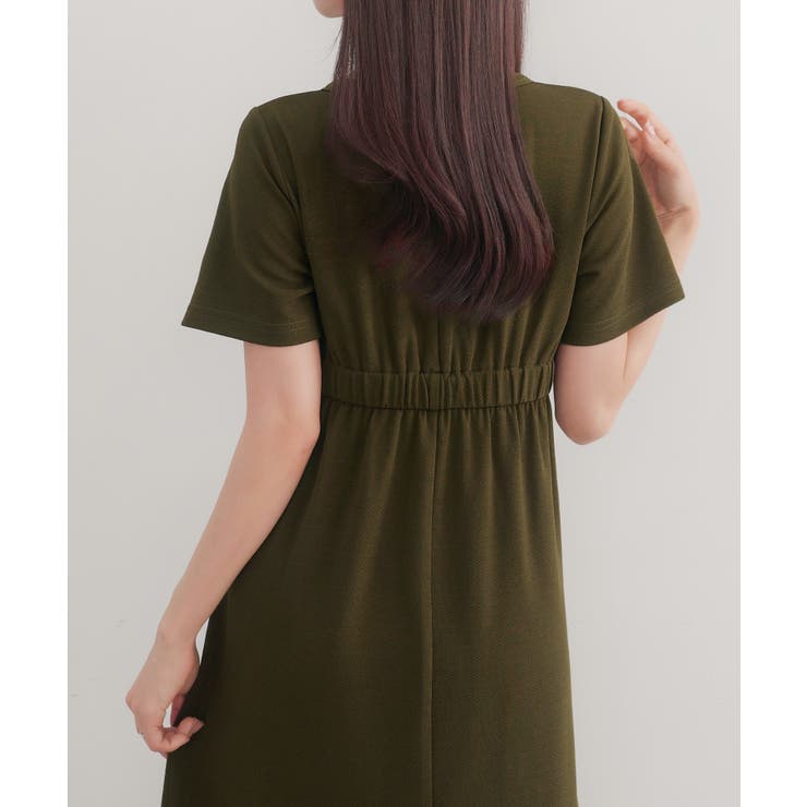 キーネックタックデザインワンピース M ネイビー CENEA セネア CENEA CENEA キーネックタックデザインワンピース