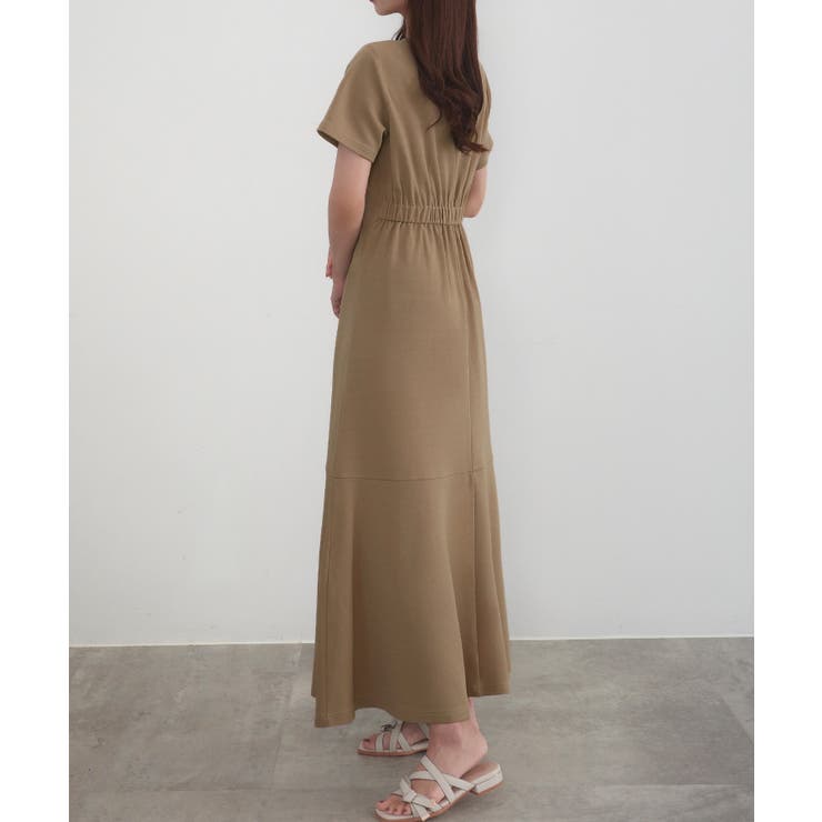 キーネックタックデザインワンピース M ネイビー CENEA セネア CENEA CENEA キーネックタックデザインワンピース
