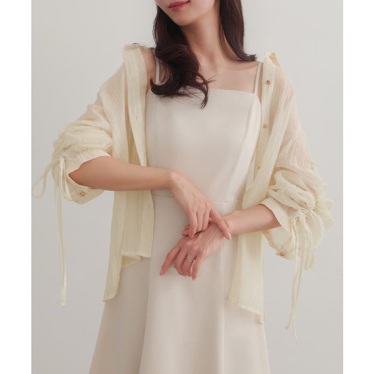 アイボリー | CENEA 袖リボンドロストシャツブラウス | JUNOAH