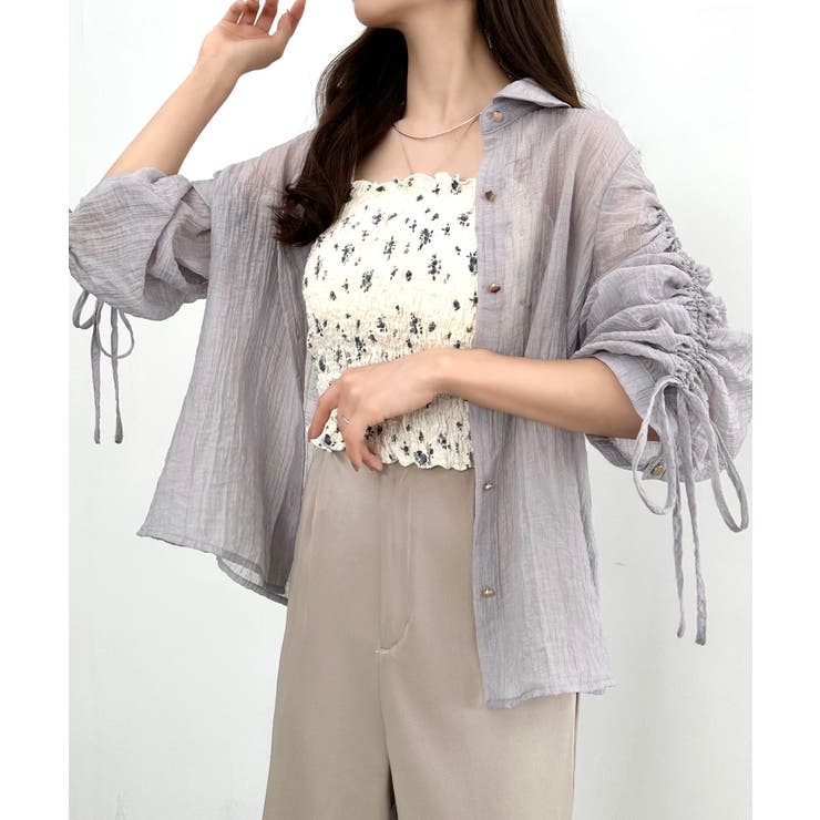 ライトグレー | CENEA 袖リボンドロストシャツブラウス | JUNOAH