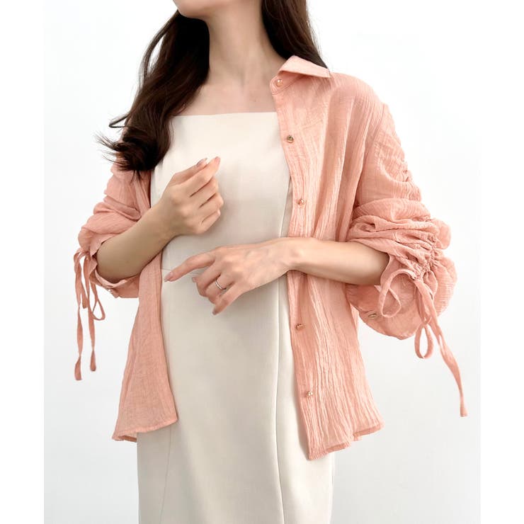 ピンク | CENEA 袖リボンドロストシャツブラウス | JUNOAH