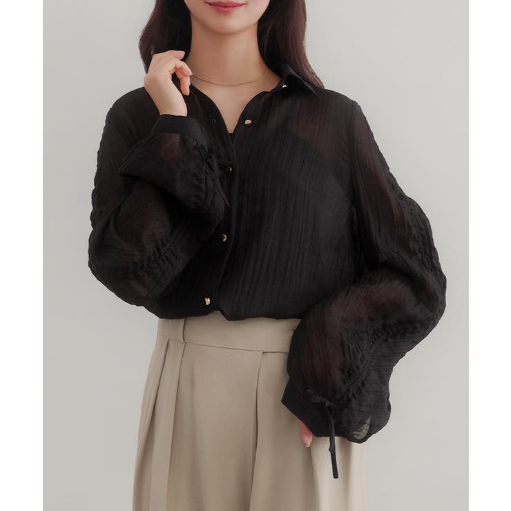 CENEA 袖リボンドロストシャツブラウス | JUNOAH | 詳細画像9 