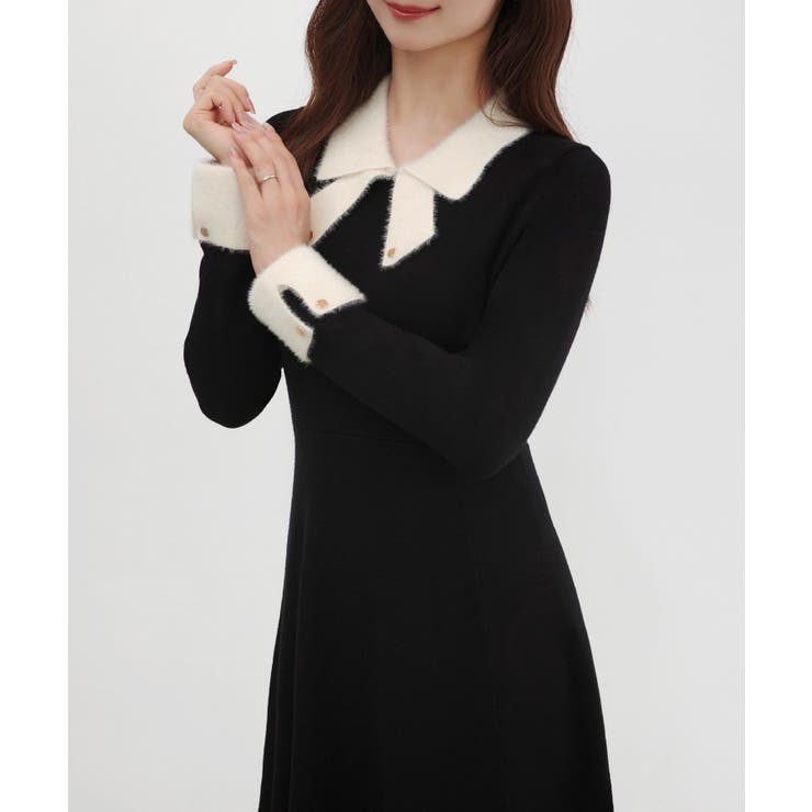 CENEA バイカラーリボンニットワンピース | JUNOAH | 詳細画像4 