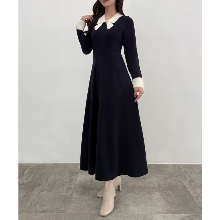 CENEA バイカラーリボンニットワンピース | JUNOAH | 詳細画像6 