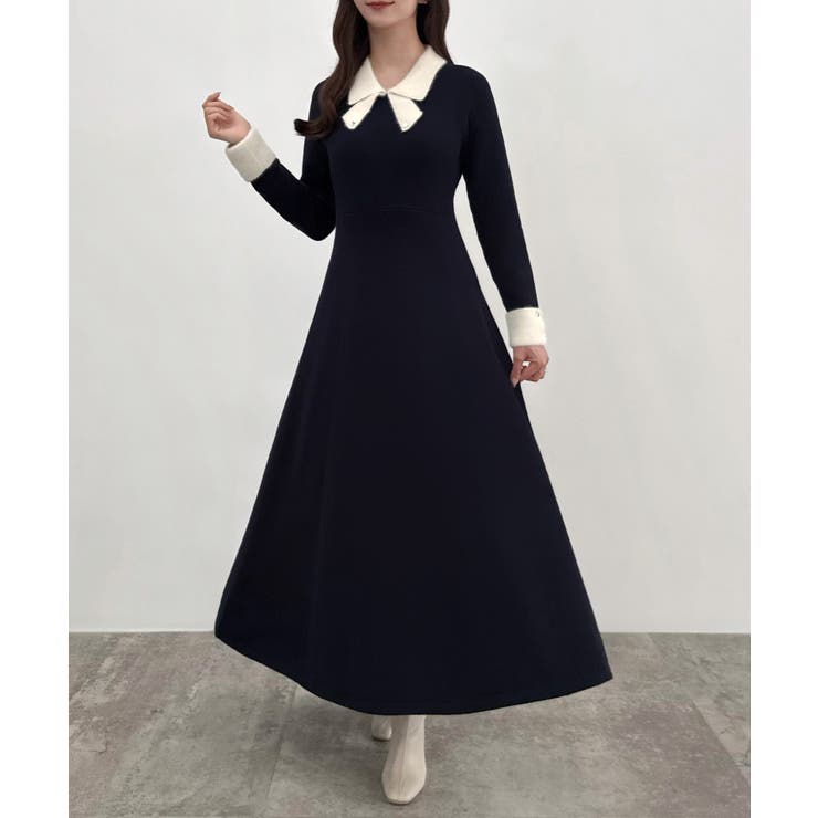 CENEA バイカラーリボンニットワンピース | JUNOAH | 詳細画像7 