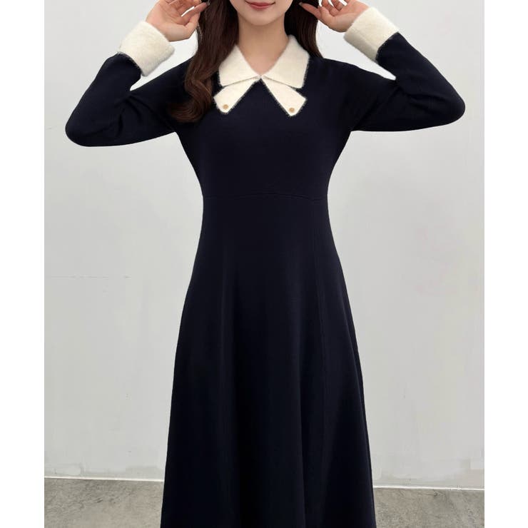 CENEA バイカラーリボンニットワンピース | JUNOAH | 詳細画像8 