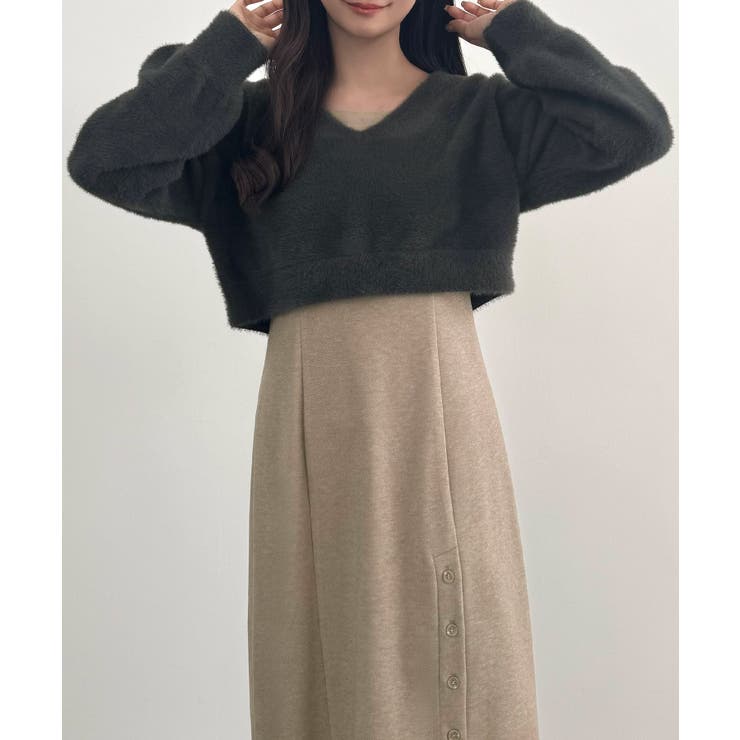 CENEA シャギーショートニット＋釦スリットキャミワンピースset | JUNOAH | 詳細画像10 