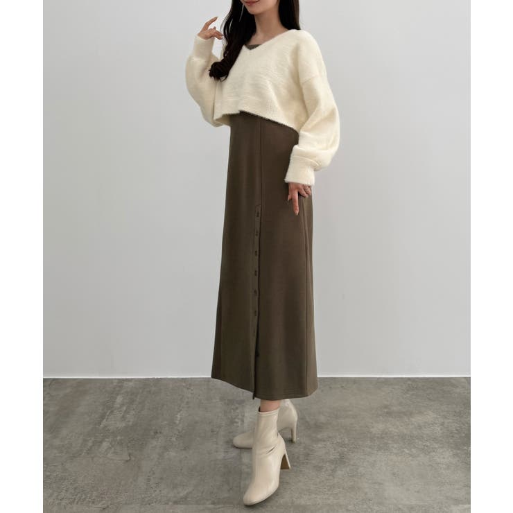 CENEA シャギーショートニット＋釦スリットキャミワンピースset | JUNOAH | 詳細画像11 