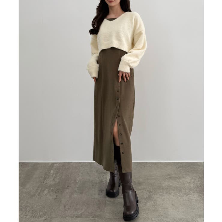 CENEA シャギーショートニット＋釦スリットキャミワンピースset | JUNOAH | 詳細画像13 