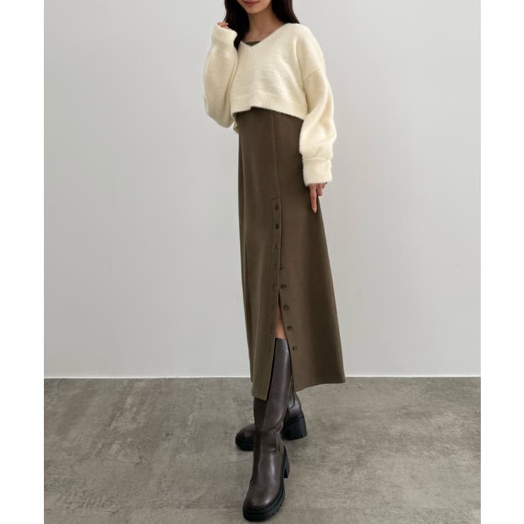 CENEA シャギーショートニット＋釦スリットキャミワンピースset | JUNOAH | 詳細画像14 