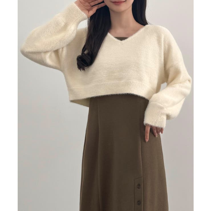 CENEA シャギーショートニット＋釦スリットキャミワンピースset | JUNOAH | 詳細画像15 