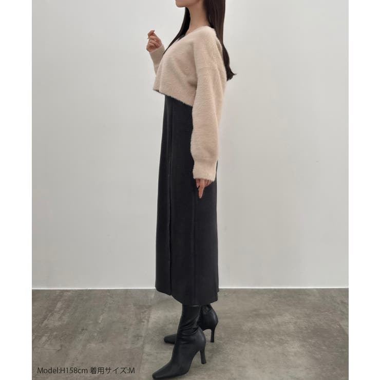 CENEA シャギーショートニット＋釦スリットキャミワンピースset | JUNOAH | 詳細画像2 