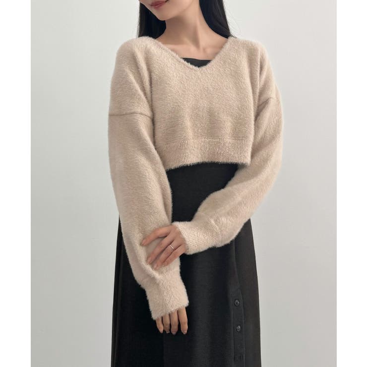 CENEA シャギーショートニット＋釦スリットキャミワンピースset | JUNOAH | 詳細画像5 