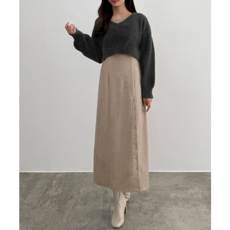 CENEA シャギーショートニット＋釦スリットキャミワンピースset | JUNOAH | 詳細画像7 