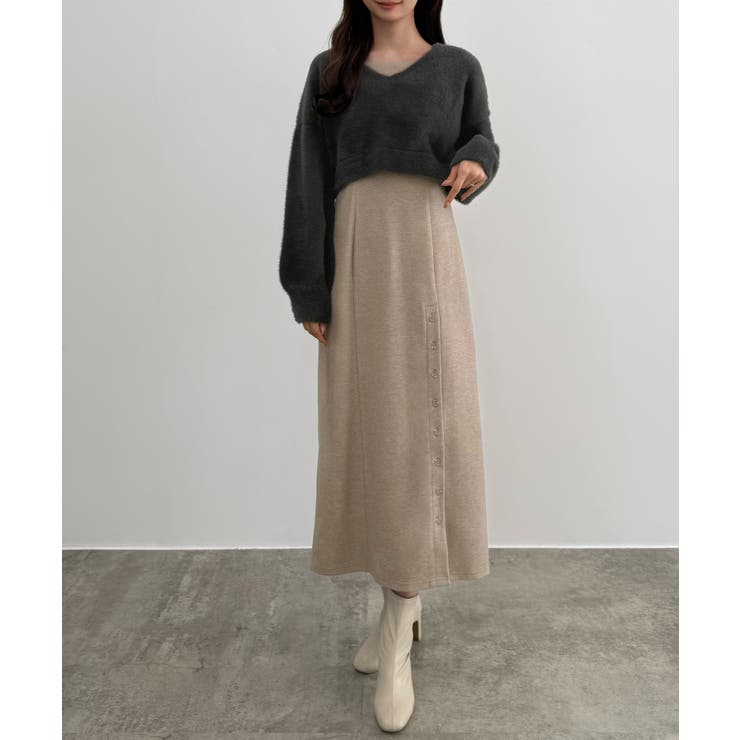 CENEA シャギーショートニット＋釦スリットキャミワンピースset | JUNOAH | 詳細画像8 