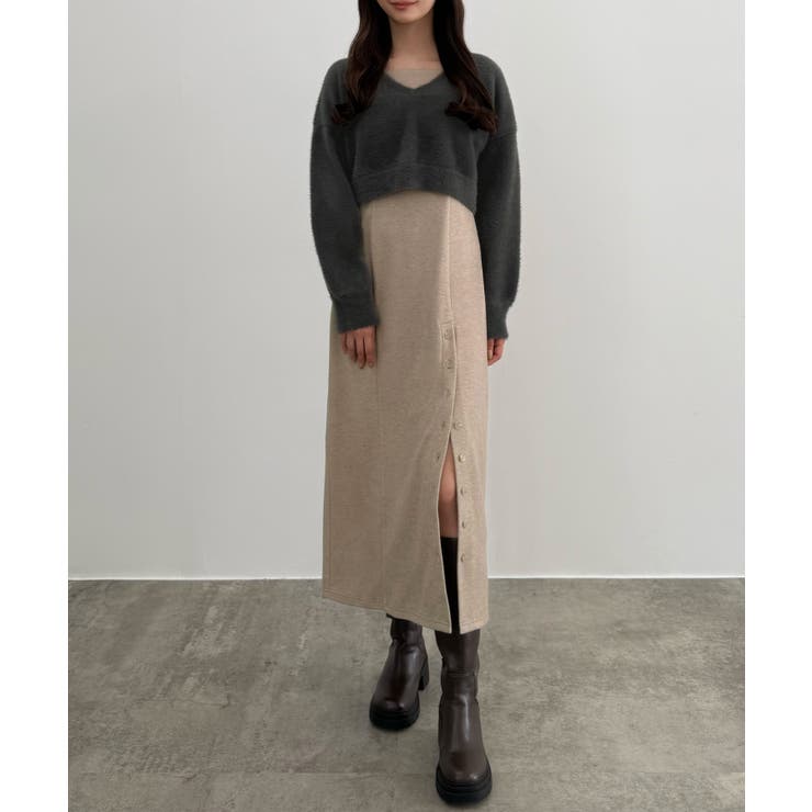 CENEA シャギーショートニット＋釦スリットキャミワンピースset | JUNOAH | 詳細画像9 