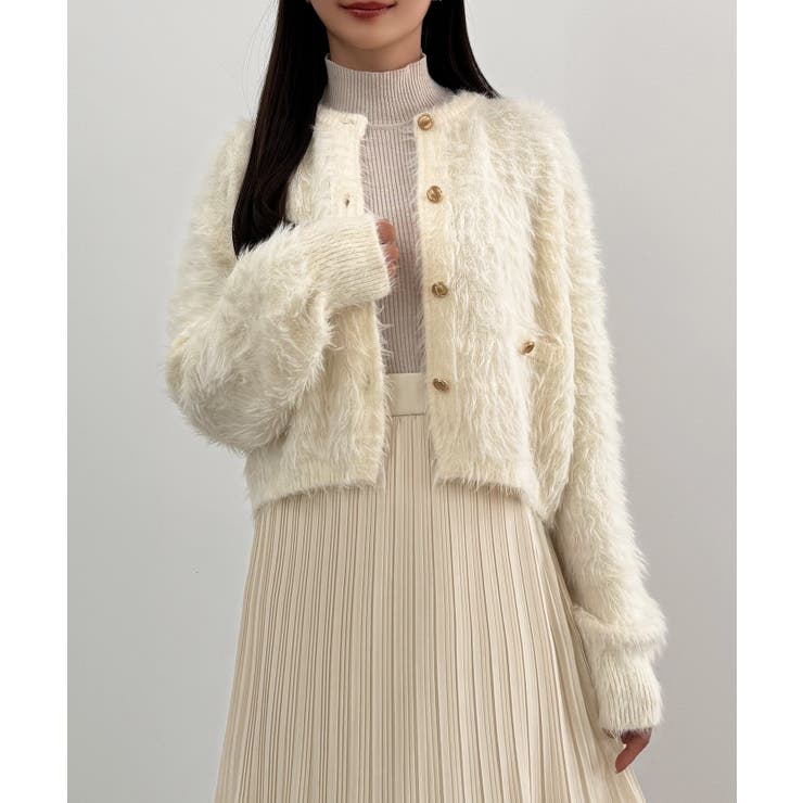 CENEA (薄手)金ボタンシャギーニットカーディガン＋プリーツスカートset | JUNOAH | 詳細画像11 