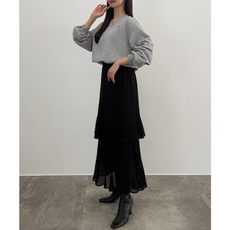 CENEA (薄手)金ボタンシャギーニットカーディガン＋プリーツスカートset | JUNOAH | 詳細画像18 