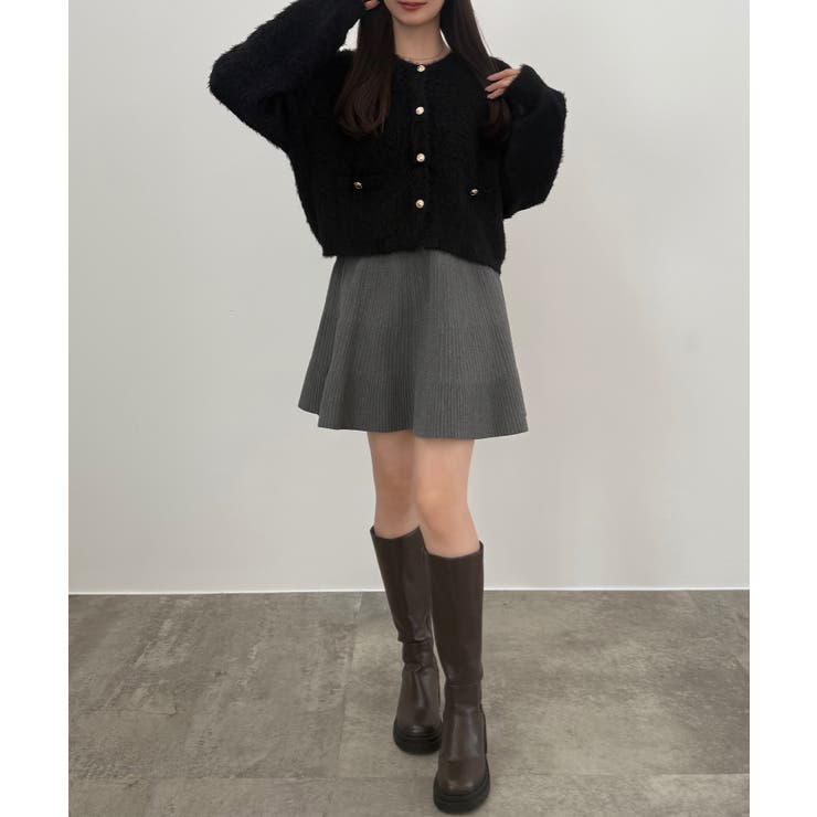 CENEA (薄手)金ボタンシャギーニットカーディガン＋プリーツスカートset | JUNOAH | 詳細画像6 