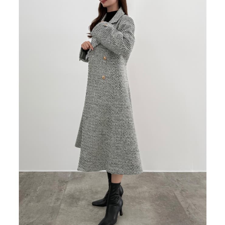 CENEA ウエストシェイプツイードロングコート[品番：AMTW0012546